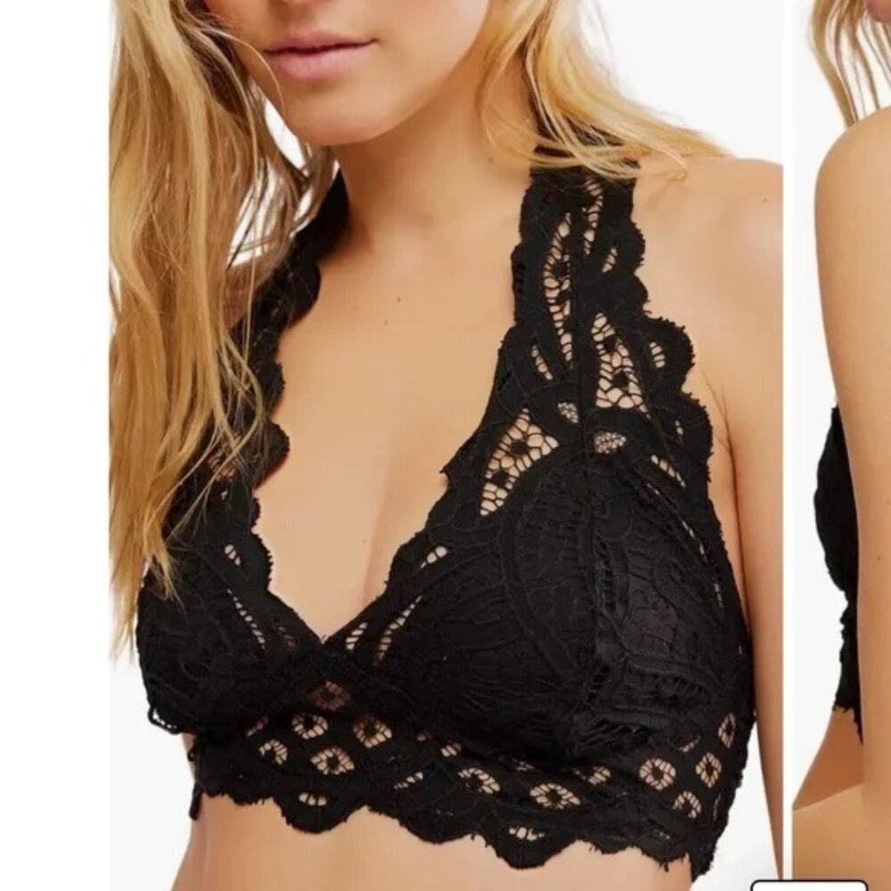 NWT Free People Adella Halter Bra Black size- LARGE